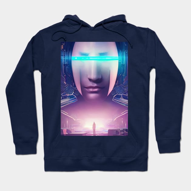 Girl face in futuristic cyberpunk style in neon colors Hoodie by Alekxemko